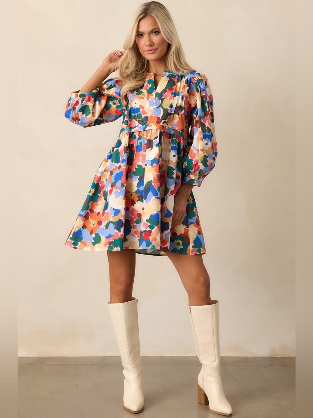$174 Prosperina Micah Multi Floral Puff-Sleeve Mini Dress